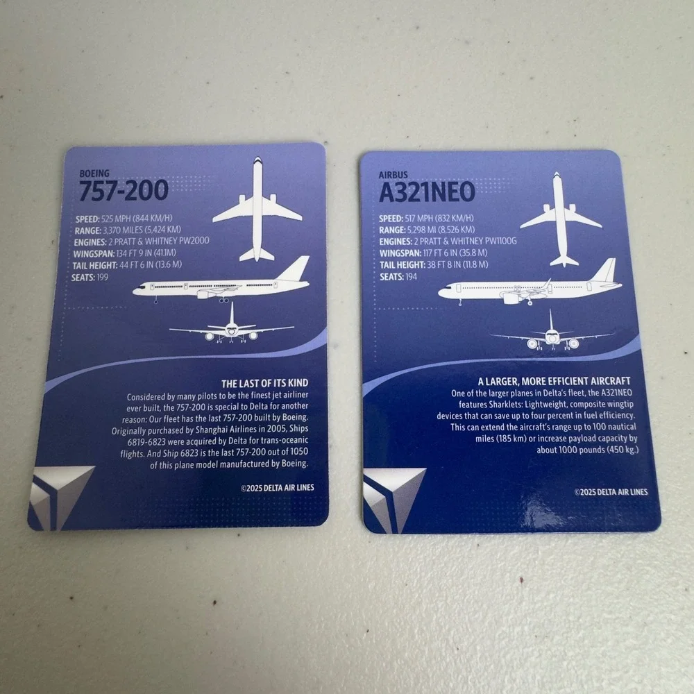 Delta Air Lines Trading Cards 2024 2025 Boeing 757 Airbus A321neo Pilot Card Lot